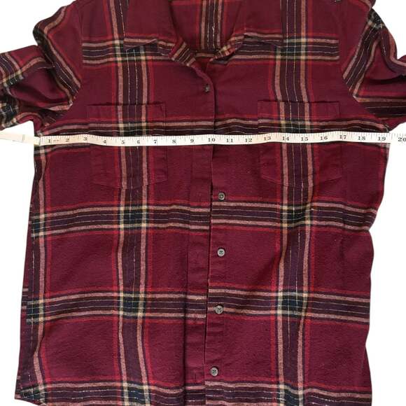 Lucky Brand Womens Burgundy Plaid Metallic Long Sleeve Flannel Shirt Size M - Picture 6 of 7